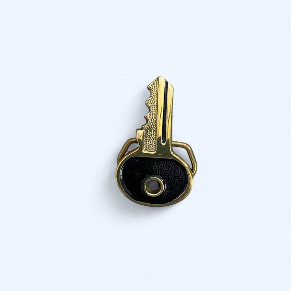 Vintage Gold and Black Key-Shaped Brooch